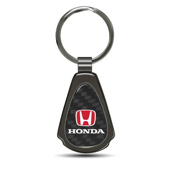 HONDA Logo Black Tear Drop Authentic Chrome Key Fob Keyring Keychain Tag Lanyard